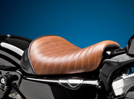 Le Pera Bare Bones Pleated Stitch Seat Brown for Sportster 48 and 72