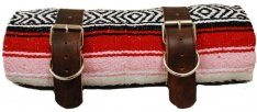 Mexican Serape Roll-up Blanket Red with Black Leather Belts