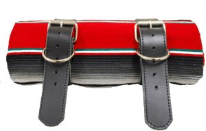 Mexican Serape Roll-up Blanket Rainbow with Black Leather Belts