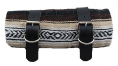 Mexican Serape Roll-up Blanket Brown with Black Leather Belts