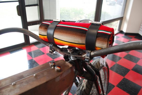 Mexican Serape Roll-up Blanket Rainbow with Black Leather Belts