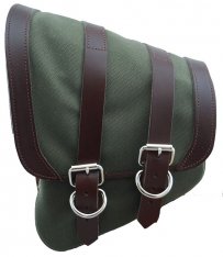 La Rosa Canvas Left Side Saddle Bag Army Green with Brown Straps for Softail and Rigid Frame