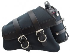 La Rosa Canvas Left Side Saddle Bag with Fuel Bottle Black with Black Leather Accents for Sportster XL 04-17