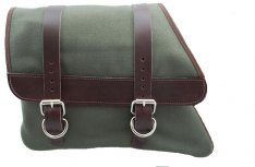 La Rosa Canvas Left Side Saddle Bag Army Green with Brown Straps for Sportster XL 82-03