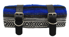 Mexican Serape Roll-up Blanket Blue with Black Leather Belts