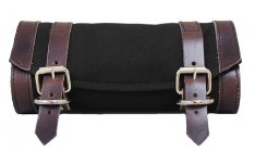 Universal Front Fork Canvas Tool Bag Black with Brown Straps