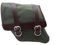 La Rosa Canvas Left Side Saddle Bag Army Green with Brown Leather Straps for Harley Dyna 96-17