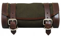 Universal Front Fork Canvas Tool Bag Army Green with Brown Straps