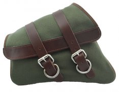 La Rosa Canvas Left Side Saddle Bag Army Green with Brown Leather Straps for Sportster XL 04-17